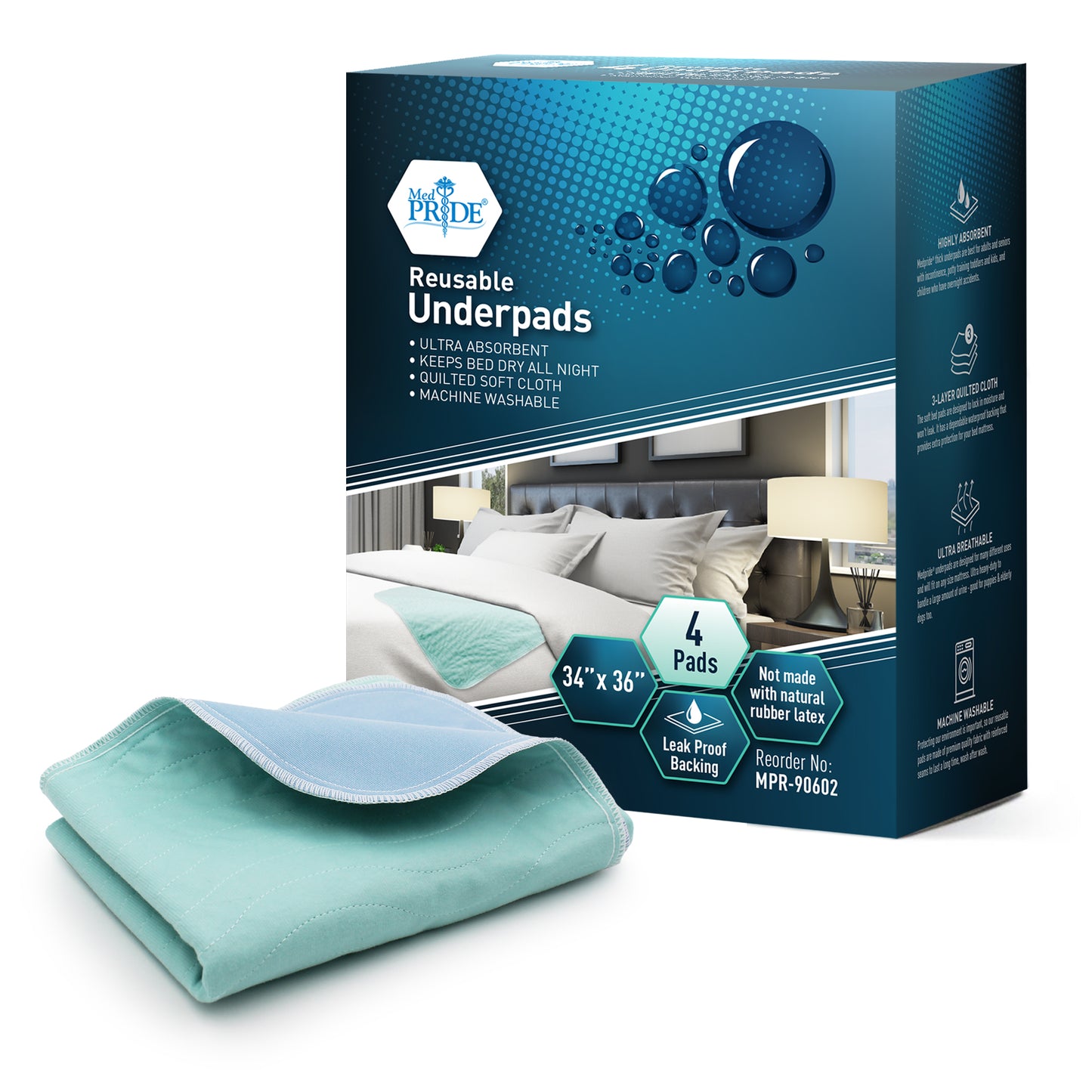 MedPride, Reusable Underpads, 34" x 36", Case (MPR-90602)