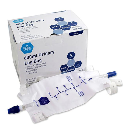 Urinary Leg Bags - Med - 600ml, Sterile - 4/12/cs.