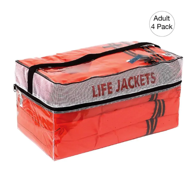 Type II Adult Life Jackets, 4-Pack in Carry Case, Orange (20-001-4-PACK)