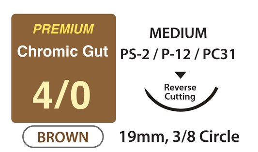 UNIFY, Premium+ Chromic Gut Surgical Sutures, Size 4/0, 18" Thread, 19mm 3/8 Circle R/C Needle, Brown (PMC-418R19)