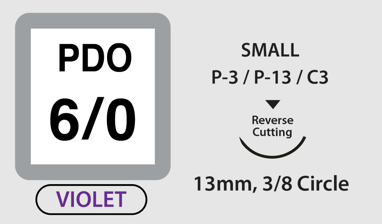 PDO Surgical Sutures, Size 6-0, 18" Thread, 13mm 3/8 Circle R/C Needle, Violet (S-D618R13)