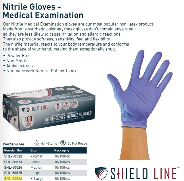 Shield Line, Nitrile Exam Gloves, X-Large, Case (SHL-50526)
