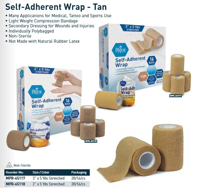 MedPride, Self-Adherent Wrap, 2" x 5 yds, Tan (MPR-65118)
