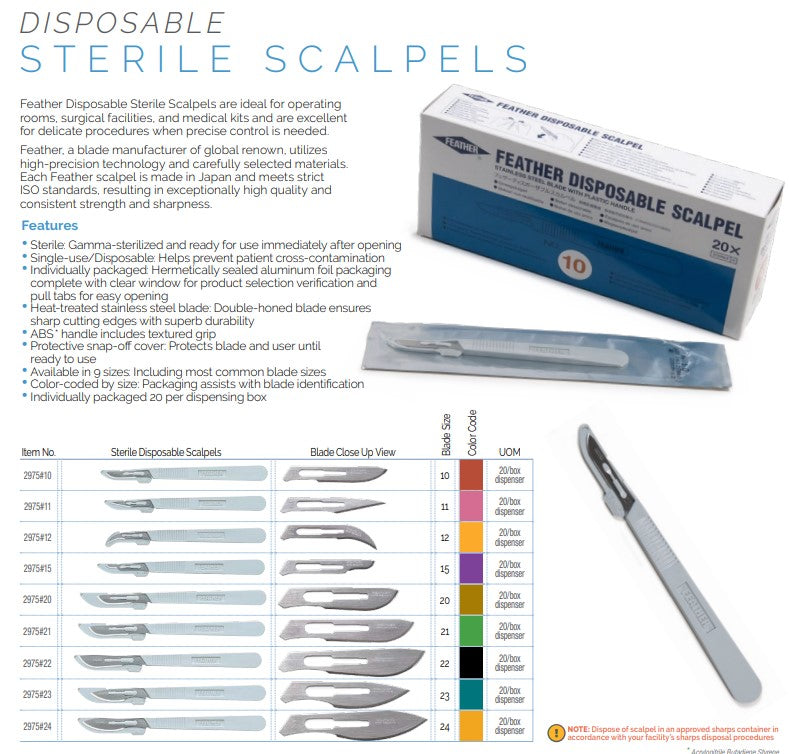 GF Feather Conventional Disposable Scalpels, Size 10 (#10), Sterile (2975#10)
