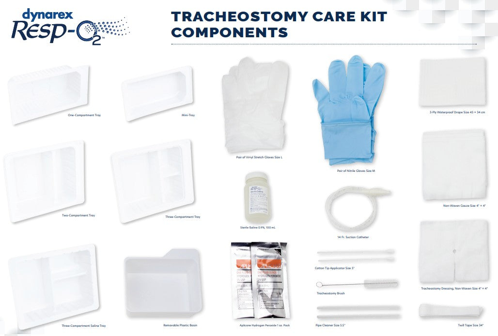 Tracheostomy Care Kit, Three Compartment Tray, with Vinyl Gloves 20/Case (35001)