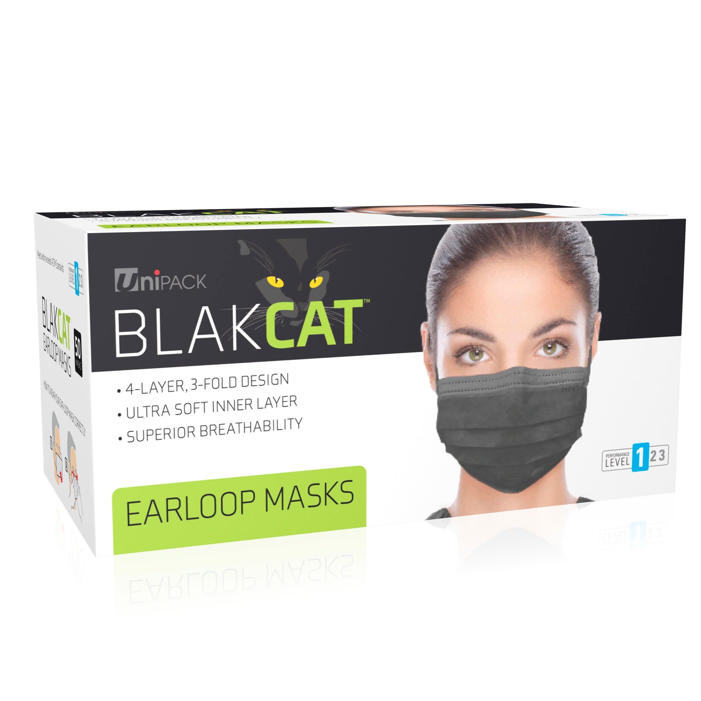BlakCat, Level 1 Ear-Loop Face Mask, Black, Case (ULM-6180)
