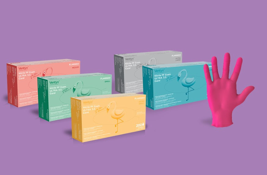 Ventyv, Nitrile Exam Gloves, with Aloe & Vitamin E, Textured, Beaded Cuff, Coral, Small, Case (VNT 10334106)