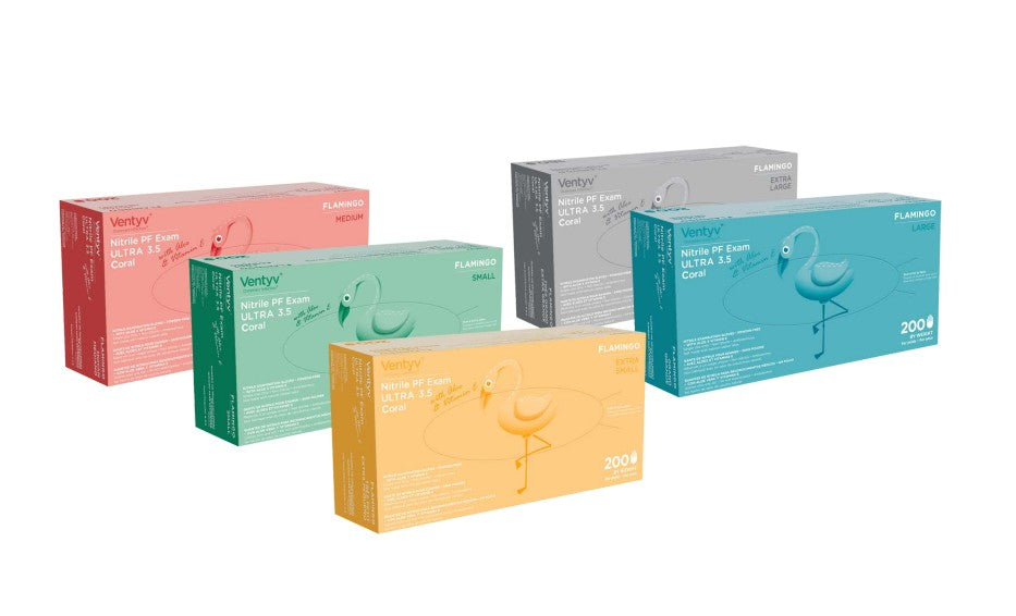 Ventyv, Nitrile Exam Gloves, with Aloe & Vitamin E, Textured, Beaded Cuff, Coral, Large, Case (VNT 10336106)
