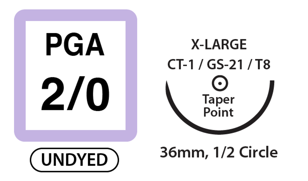UNIFY, PGA Surgical Sutures, Size 2/0, 30" Thread, 36mm, 1/2 Circle Taper Point Needle, Undyed (XL-G230T36-U)