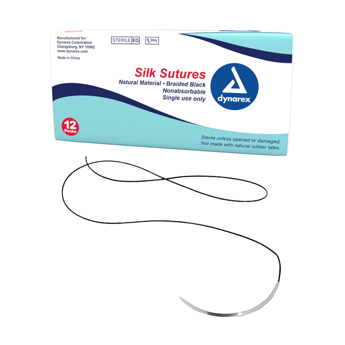 Braided Black Silk Sutures - Non Absorbable, Black, 3-0, C6 Needle, 18", Box (9143)