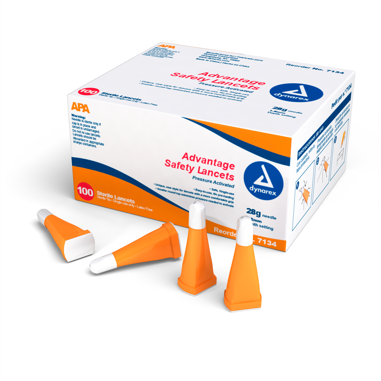 Advantage Pressure Activated Safety Lancets - Sterile, 28G, 1.8 mm, Case (7134)