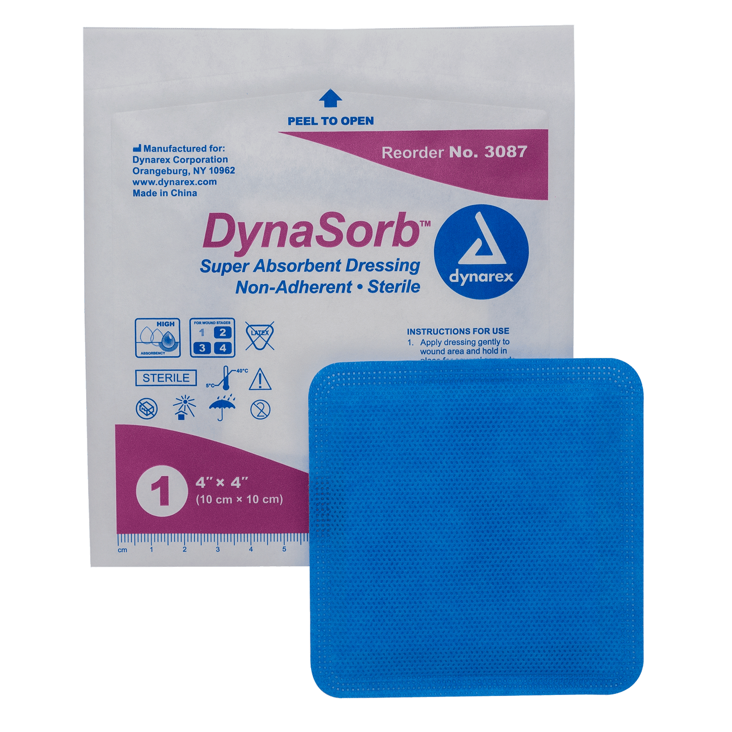 DynaSorb - Super Absorbent Dressing, Non-Adhering, 4" x 4", 12/10/cs