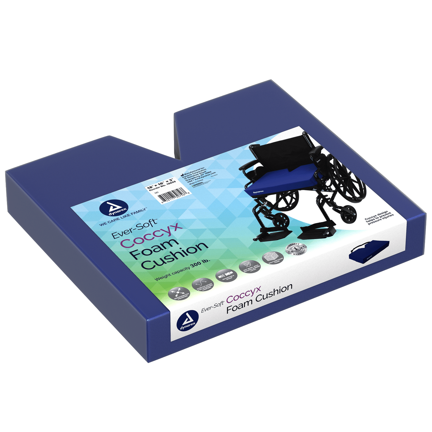 Ever-Soft Coccyx Foam Cushion, 18" x 16" x 3", 1pc/bx