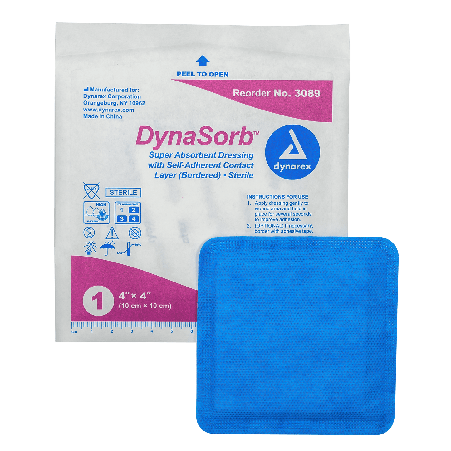 DynaSorb - Super Absorbent Dressing, Self-Adhering, 4" x 4", 12/10/cs