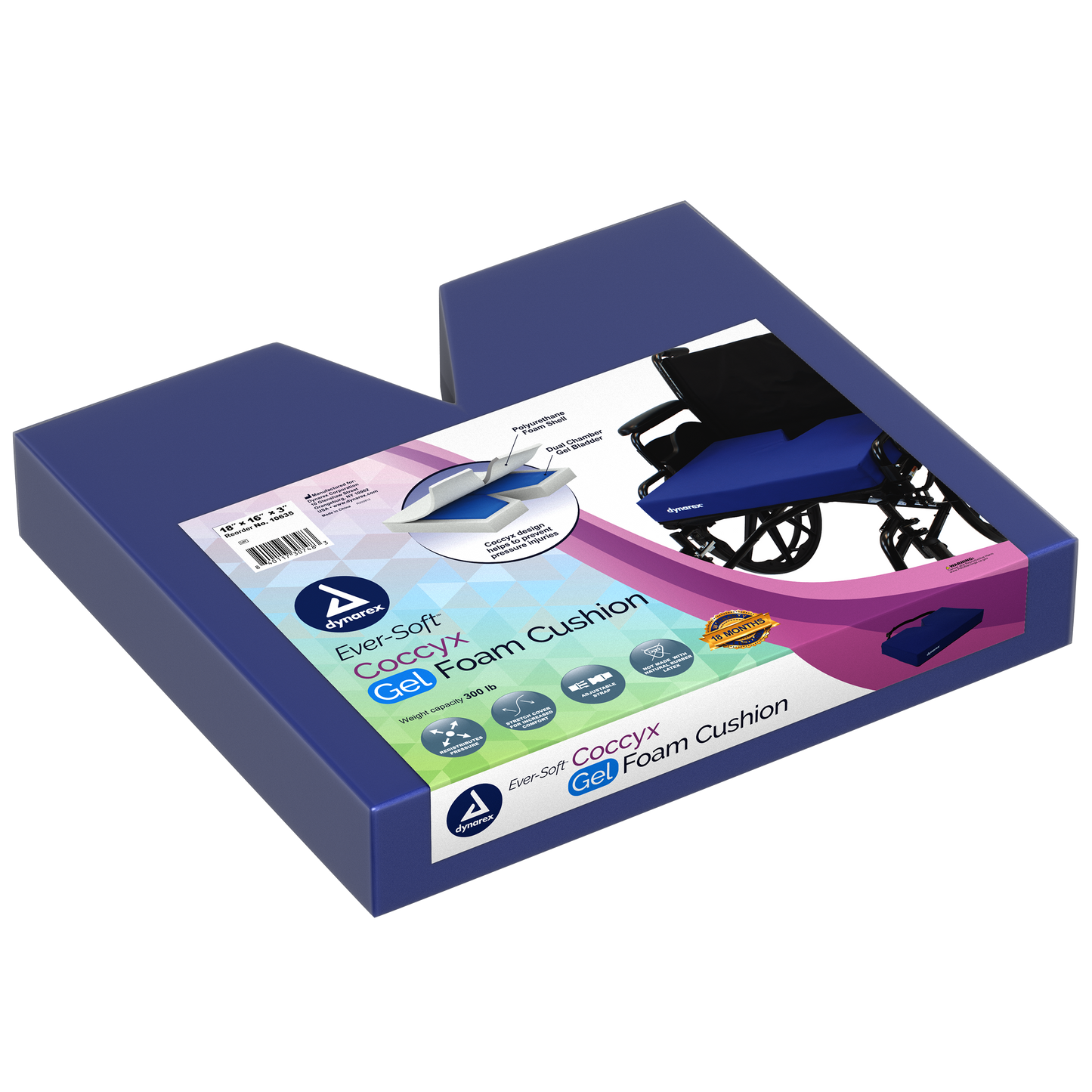 Ever-Soft Coccyx Gel-Foam Cushion, 20" x 16" x 3", 1pc/bx,4bx/cs