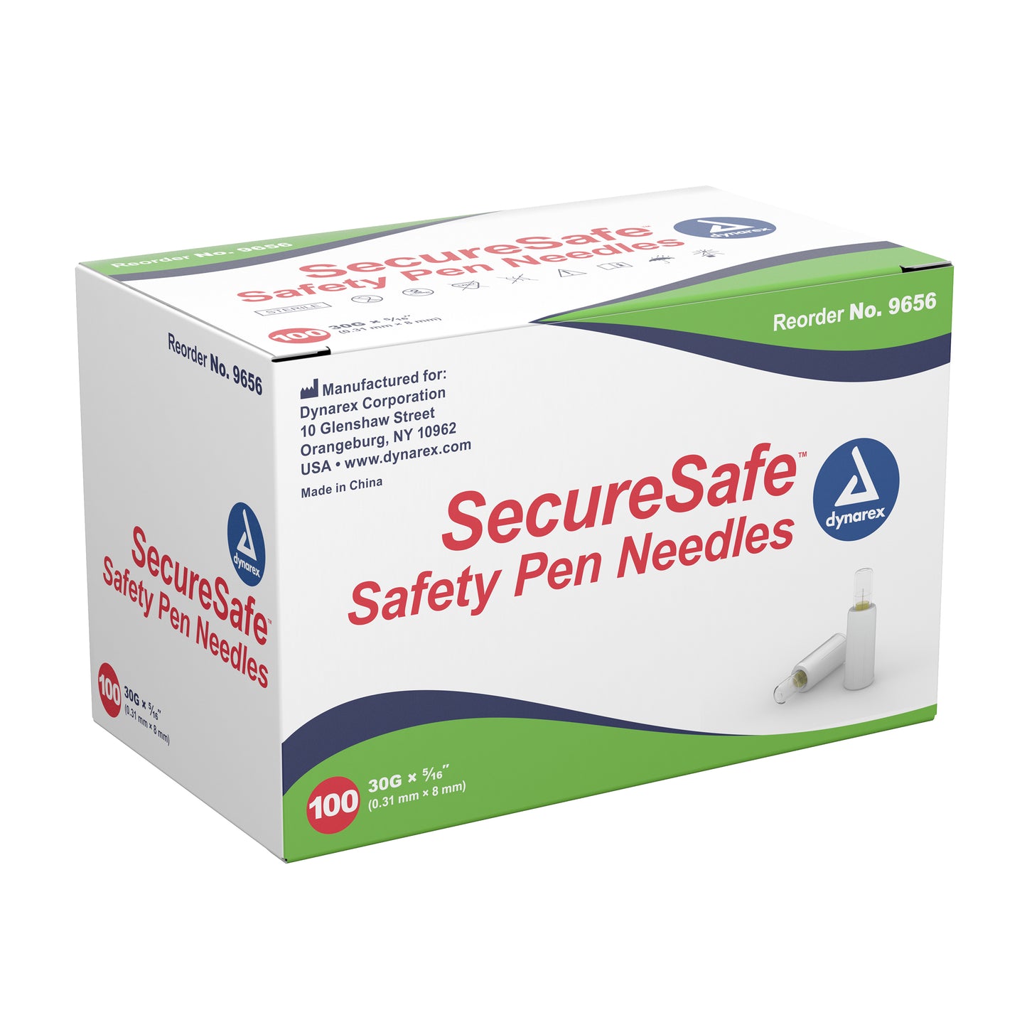 SecureSafe Safety Pen Needle, 30G, 8 mm, 12/100/cs