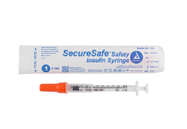 SecureSafe Safety Insulin Syringe - 1 ml (New Mechanism), 29G, 1/2" Needle, 5/100/cs
