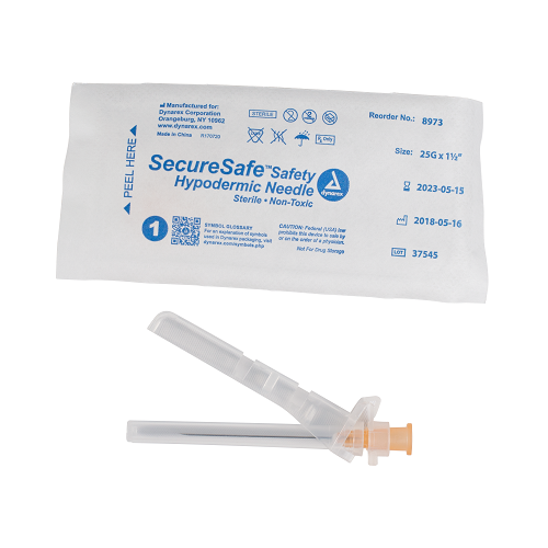 SecureSafe Safety Hypodermic Needle, 25G, 1 1/2" Needle, 10/100/cs
