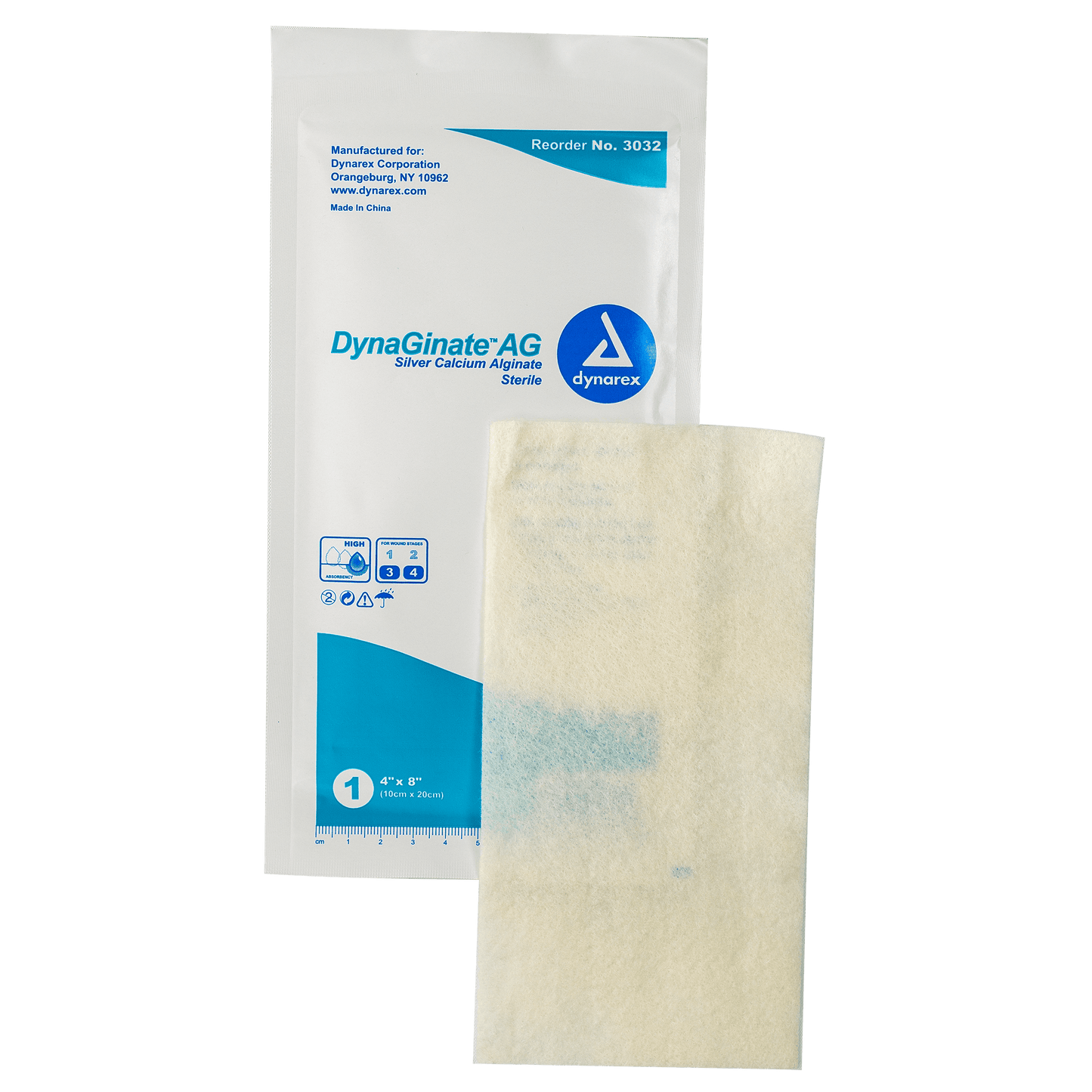 DynaGinate AG - Silver Calcium Alginate Dressing, 4" x 8", Case (3032)