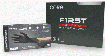 image of CORE 3.5 Mil Black Nitrile Disposable Exam Gloves, XL