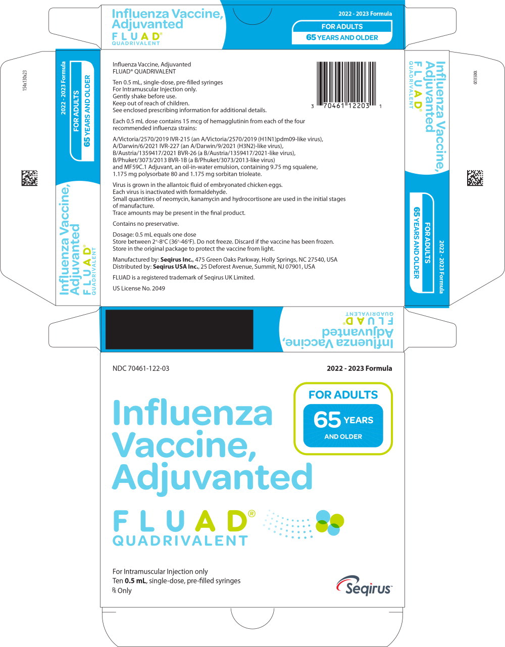 image of 2022 - 2023 Flu Vaccine, Adjuvanted 0.5mL Prefilled Syringe SD, 65+