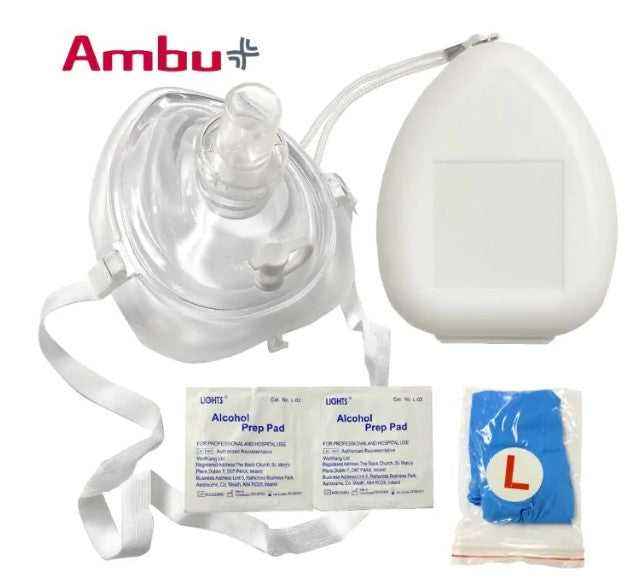 Ambu, CPR Mask with O2 Inlet, Headstrap, Gloves, and Wipes, Blank No Logo (10-501)