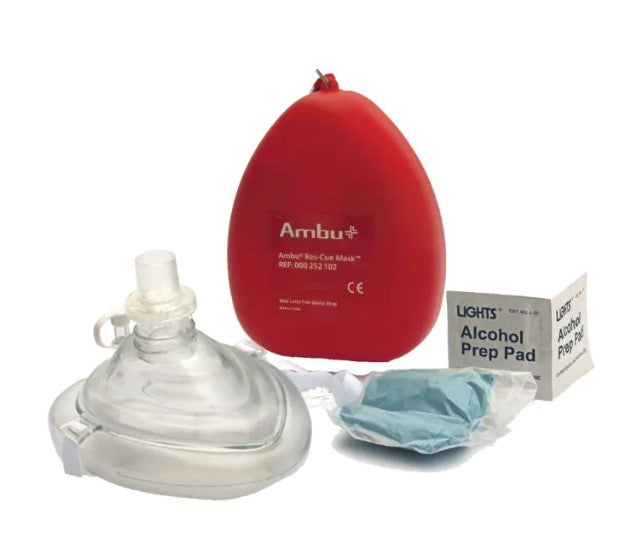 Ambu, CPR Mask with O2 Inlet, Headstrap, Gloves, and Wipes (10-502)