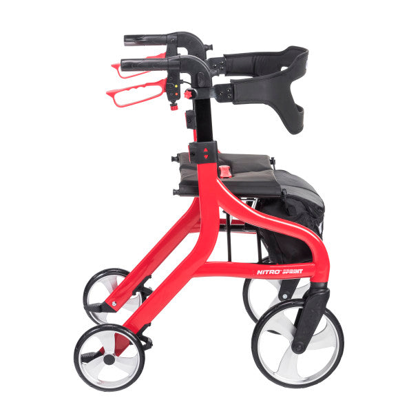 Nitro Sprint Rollator Rolling Walker, Hemi Height, Red (102662RD-H)
