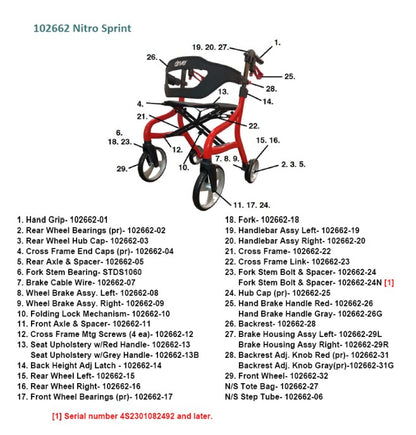Nitro Sprint Rollator Rolling Walker, Hemi Height, Black (102662BK-H)