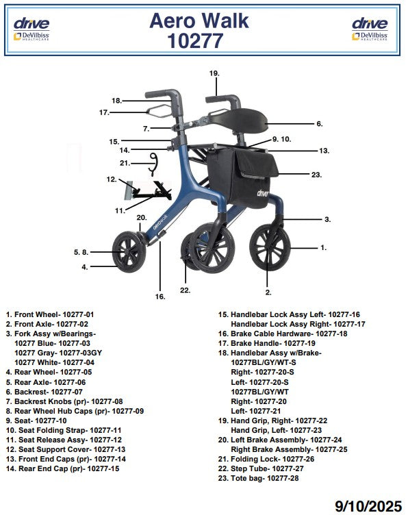 AeroWalk Ultra-Lite Rollator Rolling Walker, Blue (10277BL)