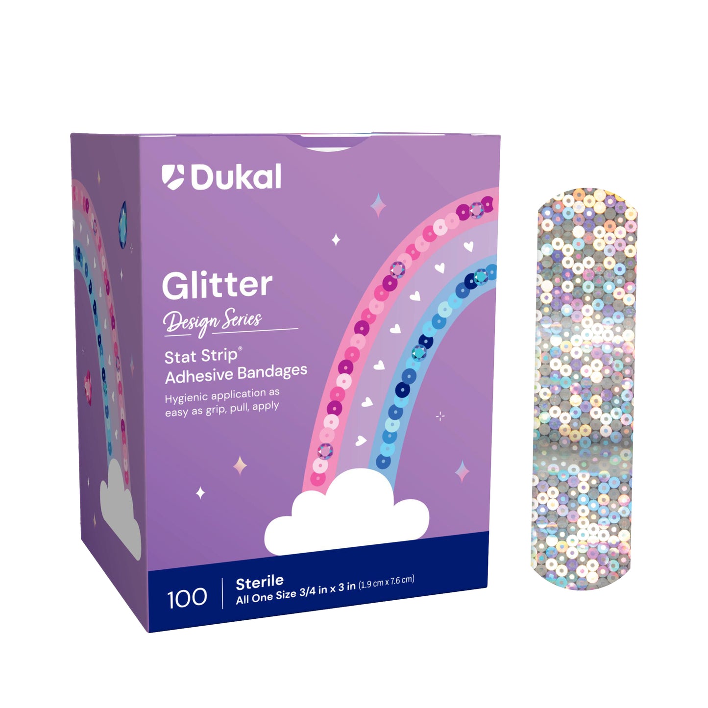 Glitter Adhesive Bandages, with Stat Strip, 3/4" x 3", Case (1075413)