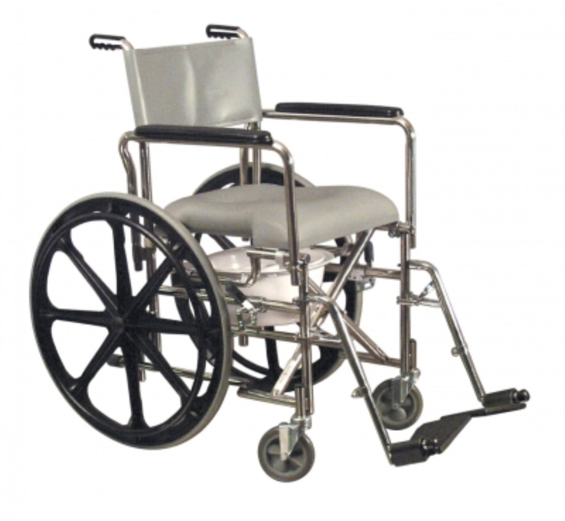 folding rehab shower commode chair, low back, 24-inch rear wheels, 250 lb capacity – E&J model 12022010