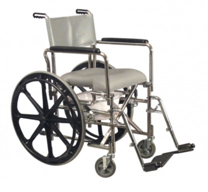 folding rehab shower commode chair, low back, 24-inch rear wheels, 250 lb capacity – E&J model 12022010