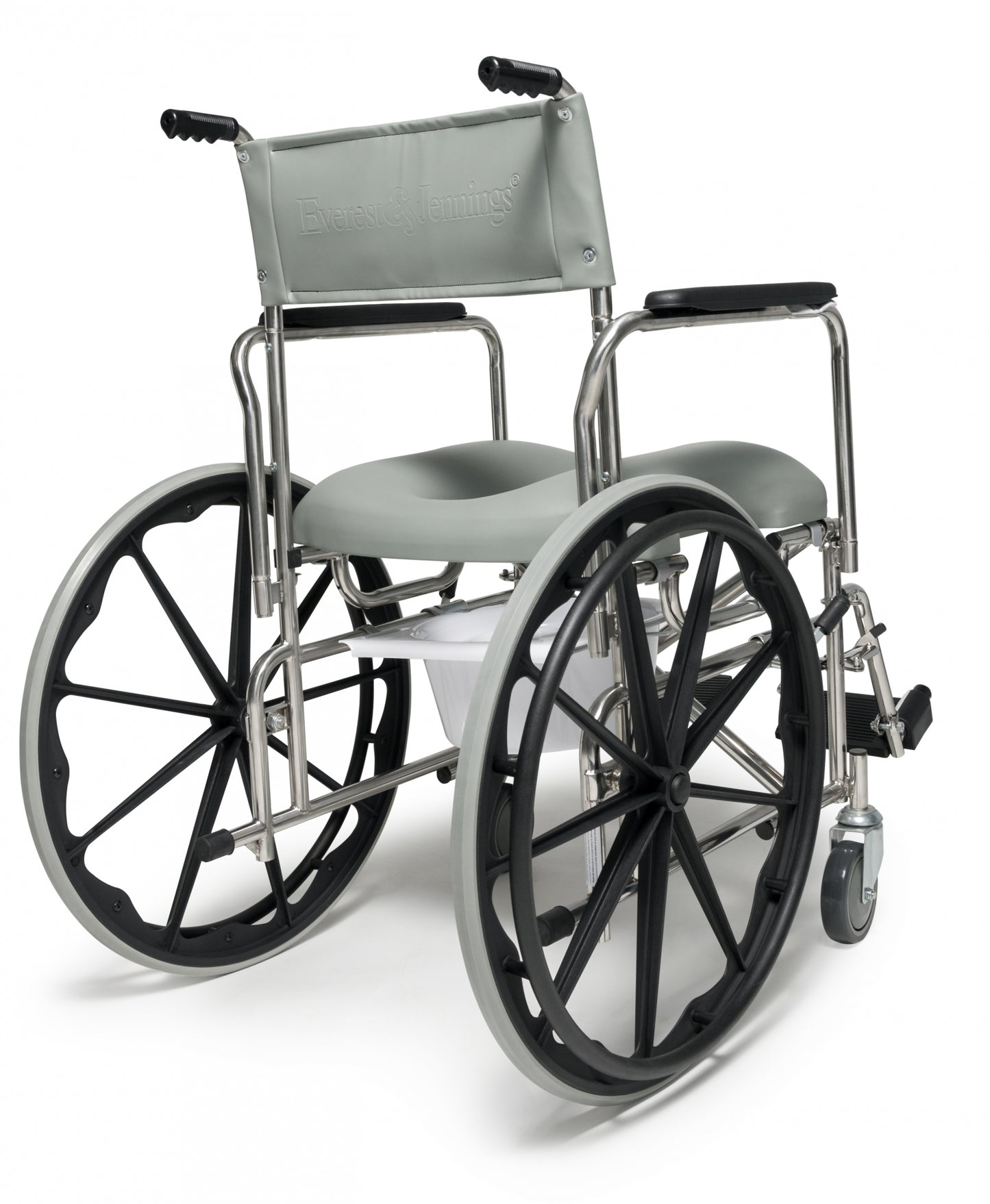 Folding Rehab Shower Commode Chair, 14.5" Low Back, 24" Rear Wheel, 250 lbs Weight Capacity (12022010)
