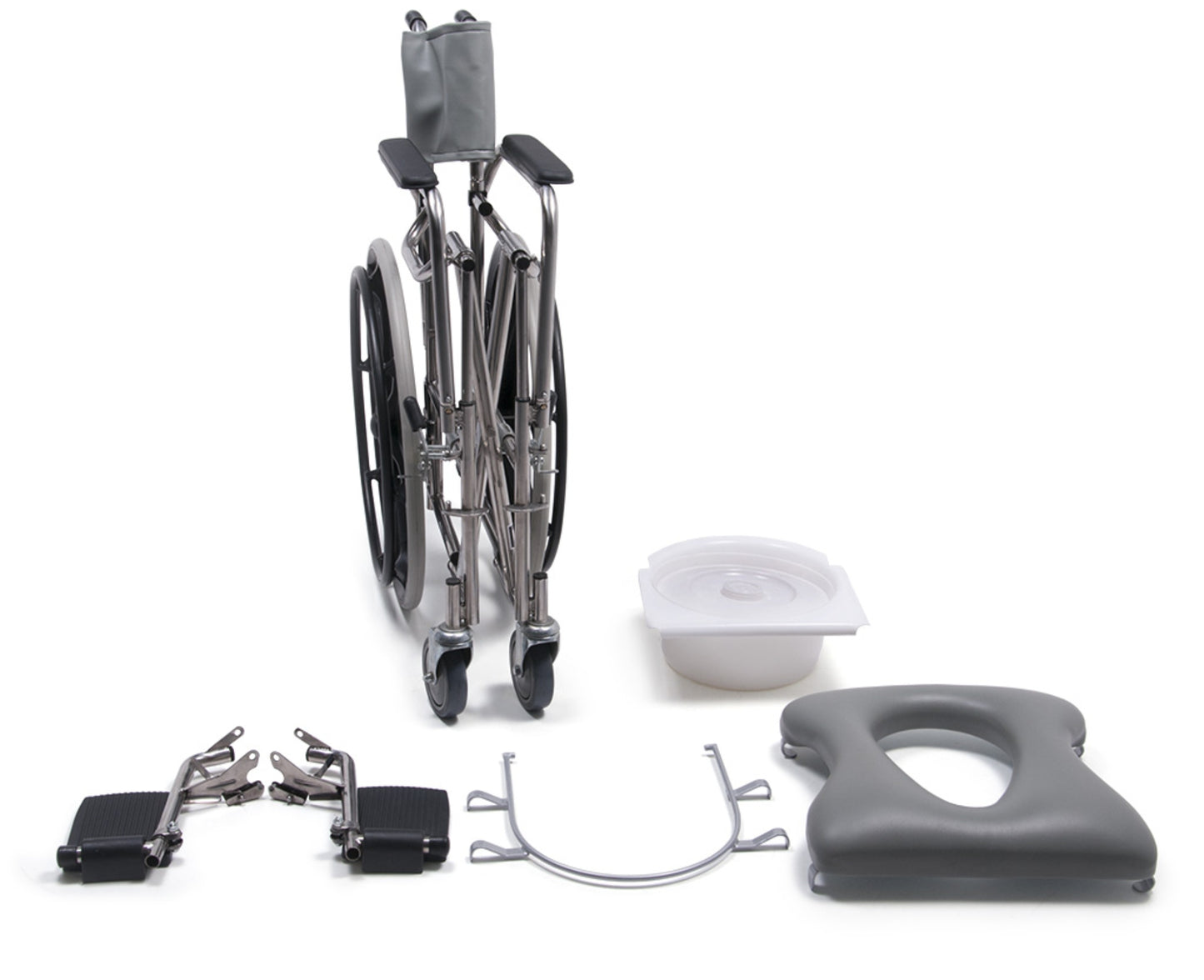 Folding Rehab Shower Commode Chair, 14.5" Low Back, 24" Rear Wheel, 250 lbs Weight Capacity (12022010)