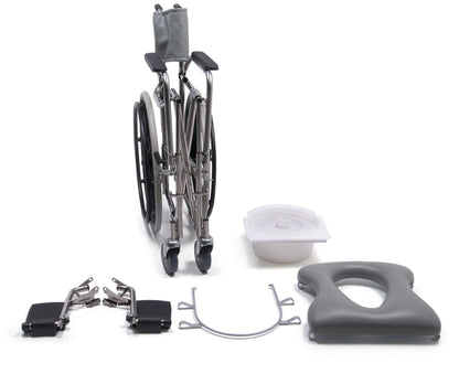 Folding Rehab Shower Commode Chair, 14.5" Low Back, 24" Rear Wheel, 250 lbs Weight Capacity (12022010)