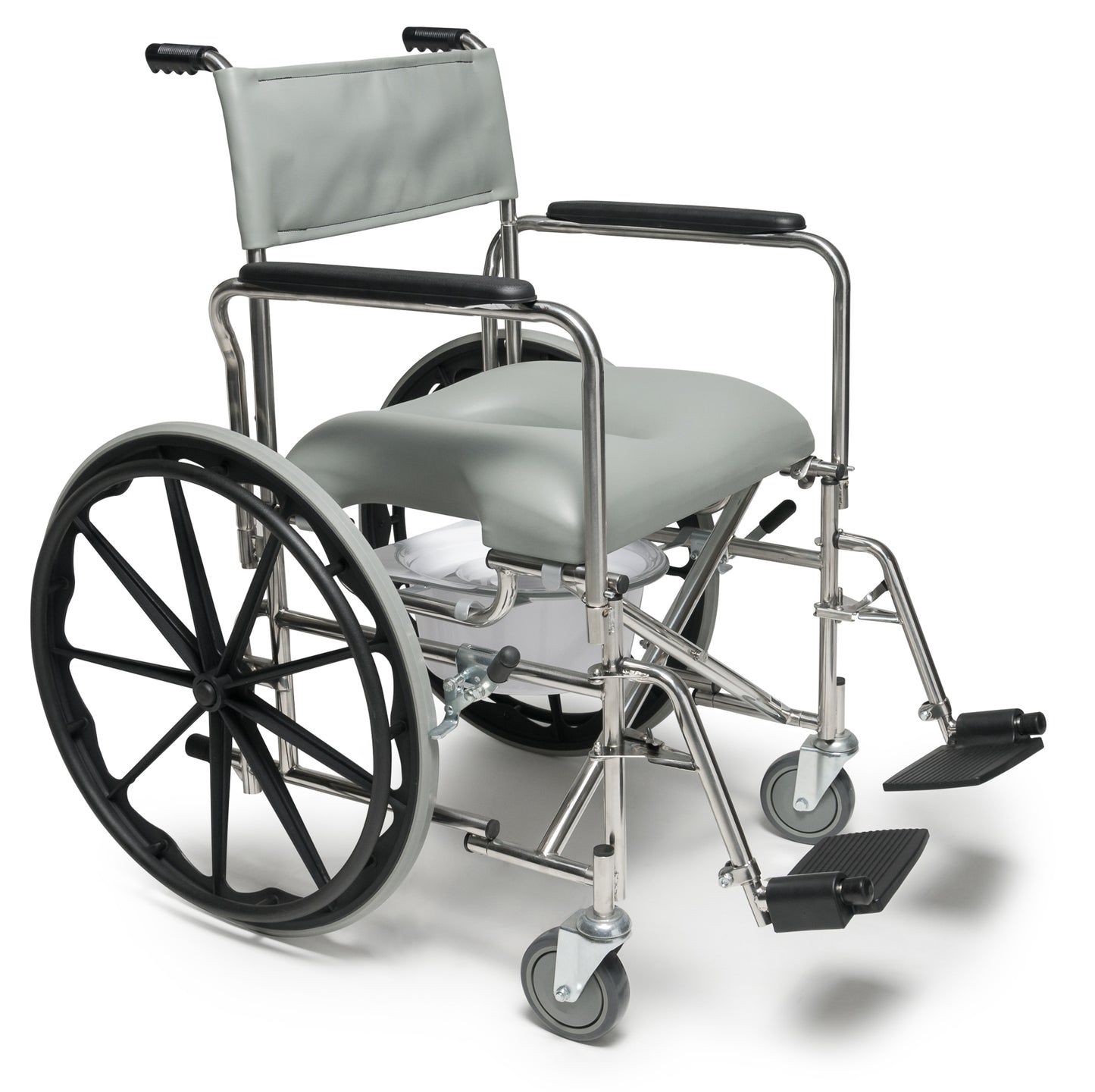 Folding Rehab Shower Commode Chair, 14.5" Low Back, 24" Rear Wheel, 250 lbs Weight Capacity (12022010)