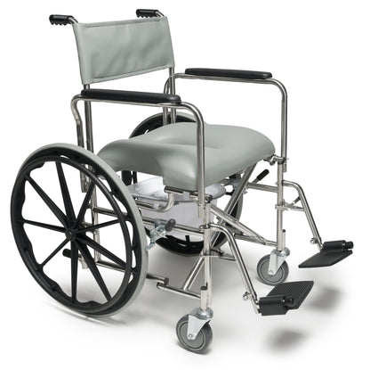 Folding Rehab Shower Commode Chair, 14.5" Low Back, 24" Rear Wheel, 250 lbs Weight Capacity (12022010)