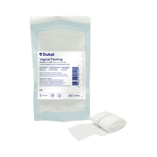 Dukal, Sterile Vaginal Packing, with X-Ray Detectable Filament, 4-Ply, 2" x 36" (1339S)