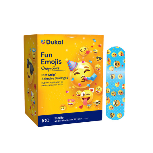 Fun Emojis Adhesive Bandages, with Stat Strip, 3/4” x 3” (15606)