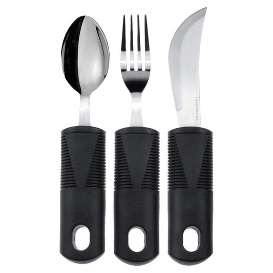 ADAPTIVE UTENSIL SET, WIDE, NON-WEIGHTED FORK, SPOON, KNIFE, DISHWASHER SAFE