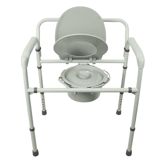 BARIATRIC COMMODE, ADJUSTABLE STEEL FRAME, 6 QT PAIL W/LID, SPLASH GUARD