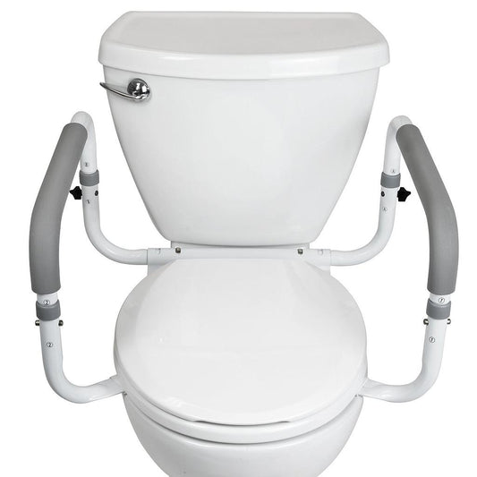 COMPACT TOILET RAIL, TOOL-FREE, ADJUSTABLE WIDTH ALUMINUM FRAME