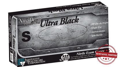 NitriDerm, Nitrile Exam Gloves, Black,  Chemo & Fentanyl Tested, Small, Case (IHC 187100)