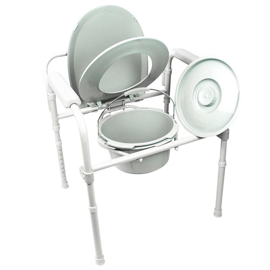 Folding Commode, 7.5 Qt Pail with Lid and Cover, Height Adjustable, 350lbs Capacity (LVA1038)