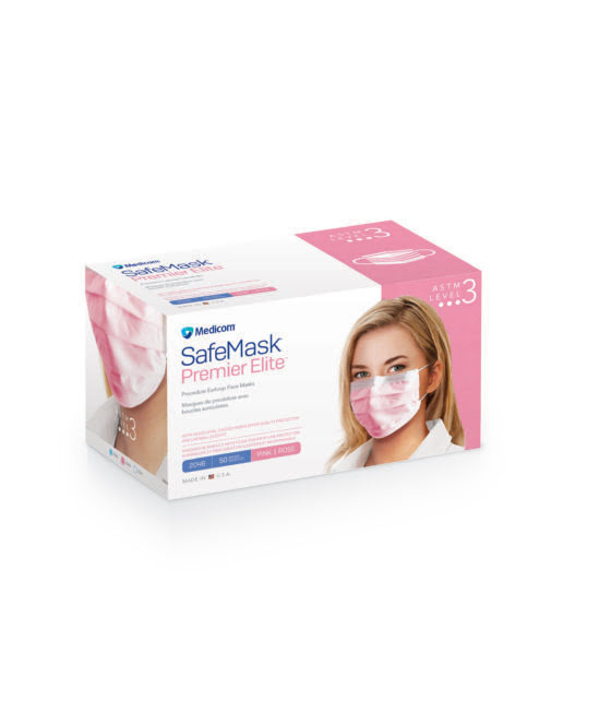 SafeMask Premier Elite Earloop Mask, ASTM Level 3, Pink, Case (MDC 2046)