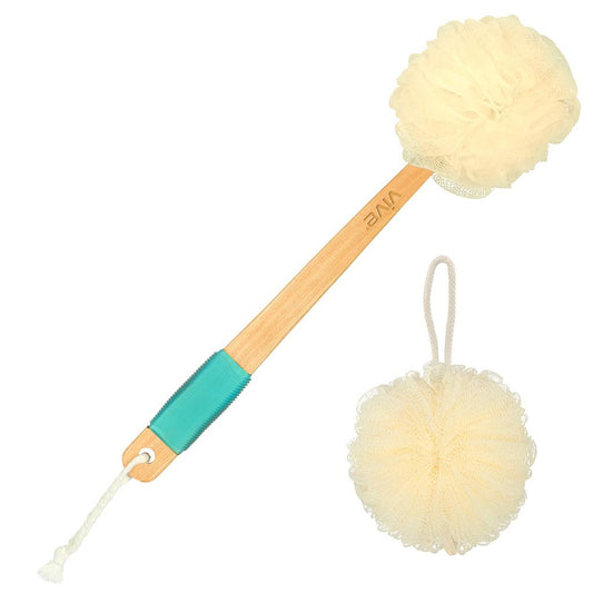 CURVED 17" MESH LOOFAH BRUSH, HAND LOOFAH, WATERPROOF FINISH