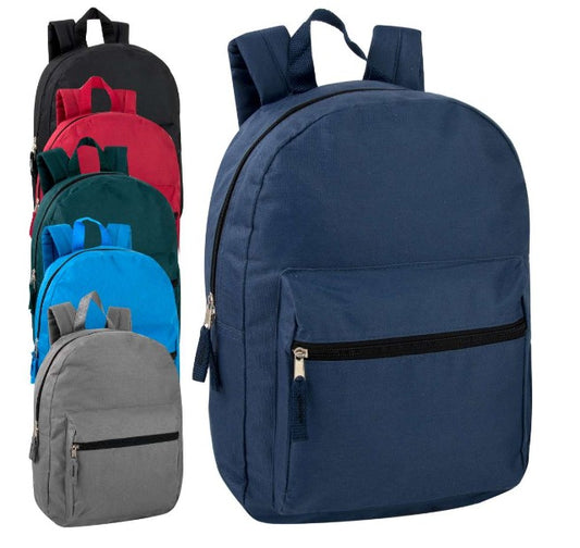 Basic Backpacks, Assorted Colors, 15", Case of 24, $8.50/Each (2385630)