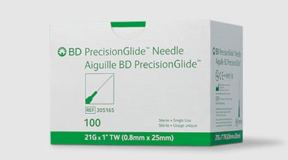 BD PrecisionGlide Needles, 21G x 1", Regular Bevel, Sterile, Box (305165)