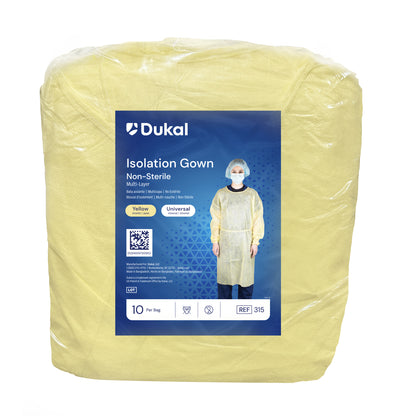 Multi-Layer Isolation Gown, Universal, Yellow, Case of 100 (315)